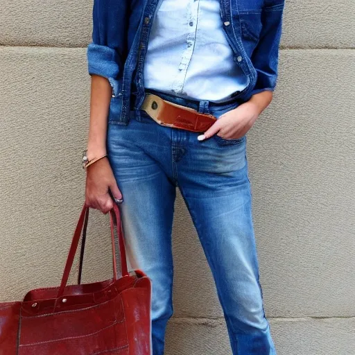 a European-American woman ,  fashionista , jeans , denim top
