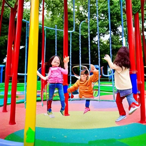 children playing in the playground, happily, peacefully, merry go round