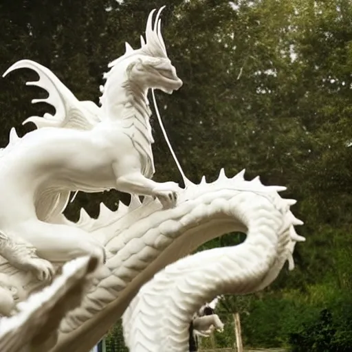 a caucasian man on a white dragon. just like the character in the never ending story
, Cartoon