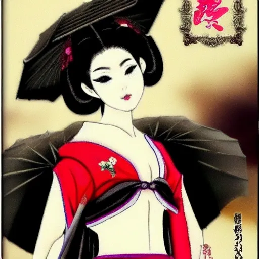 retrato de cuerpo completo de geisha. en ropa interior con largos cabellos. estilo hentai
