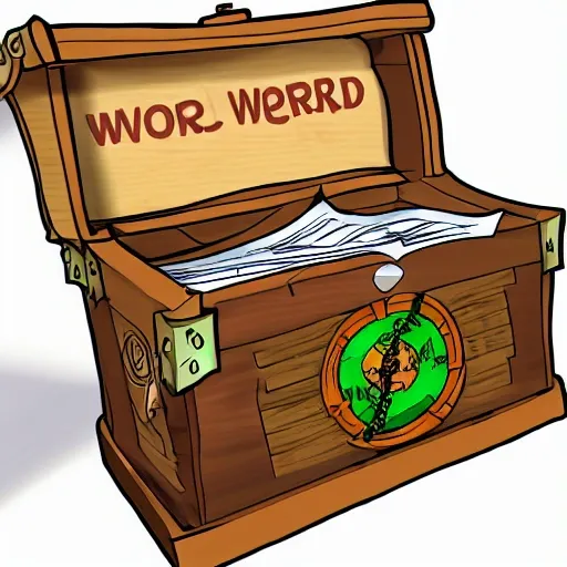 a drawing of a map where the title says "SDGs" and the writings on the treasure chest read"the world we want" 