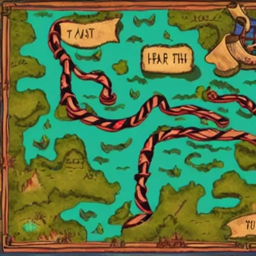 A treasure hunt map. On this map a path is drawn with a dashed line which leads to a treasure  that has the words "the world we want" written on it