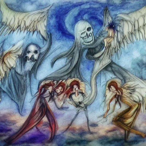 undead world, angels, deamons, ,, Water Color