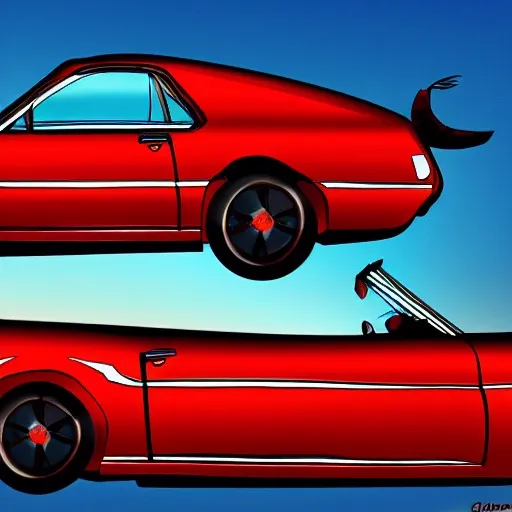 red car mustang, Cartoon