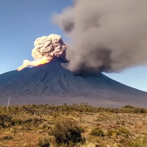 volcan haciendo erupción, mientras un rinoceronte corre velozmente hacia la salvación, calidad foto realista
