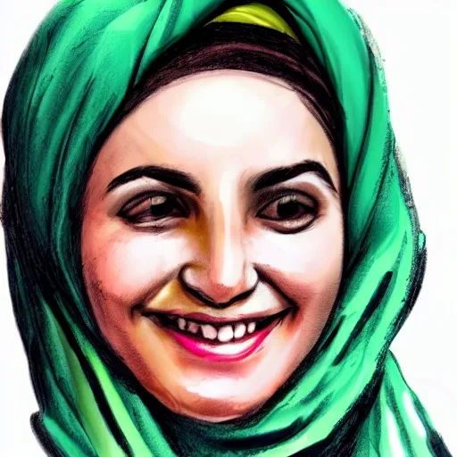 Arab woman with turban smiling at the camera, pexels contest winner, Harofia, smiling young woman, her face wrapped in a white scarf, cute young woman, loosely cropped, pretty girl, headshot: 6, Pencil Sketch 8k