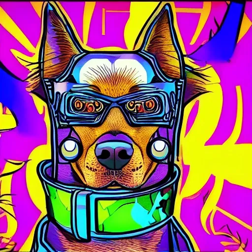 cyberpunk dog, Trippy, Cartoon