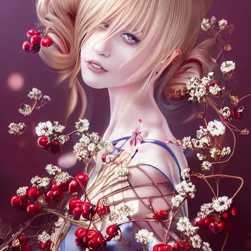 the portrait of the absurdly beautiful, graceful, elegant, gorgeous, fashionable photorealistic anime european woman made of cherries and white petals with tears, an ultrafine hyperrealistic illustration by kim jung gi, irakli nadar, intricate linework, bright colors, octopath traveler, final fantasy, unreal engine highly rendered, global illumination, radiant light, intricate environment,
Picture book 