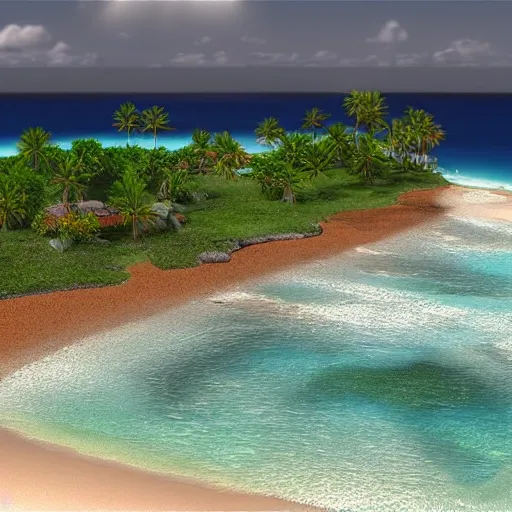 an artistic and realistic rendering of a tulum beach, 3D, 