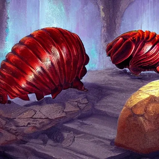 amazing dream of something after life of a red trilobite in an old castle 