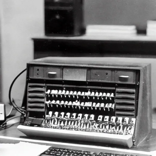 show an early computer on the desk