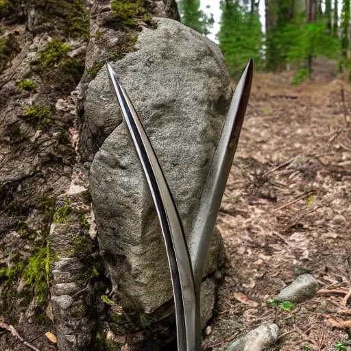 exacalibur sword in a rock, in the middle of a forest
