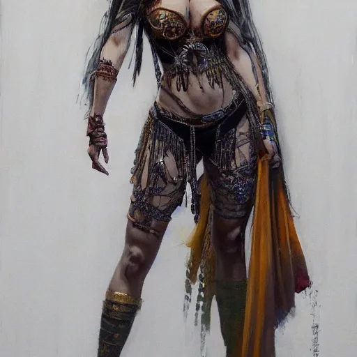 portrait full body female arab concubine with slim curvy body painting by gaston bussiere, greg rutkowski, yoji shinkawa, yoshitaka amano, tsutomu nihei, donato giancola, tim hildebrandt, oil on canvas, trending on artstation, featured on pixiv, cinematic composition, extreme detail, metahuman creator

,(best quality:1.4), ((masterpiece)),((realistic)), (detailed),

Negative prompt: paintings, sketches, (worst quality:2.0),(normal quality:2.0), (low quality:2.0), lowres, ((monochrome)), ((grayscale))(monochrome:1.1), (shota:1.5), ((disfigured)), ((bad art)),((NSFW)), bad-hands-5,
Steps: 20, Sampler: DDIM, CFG scale: 7, Seed: 4141018083, Size: 512x768, Model hash: 32c4949218, Model: V08_V08, Denoising strength: 0.5, ENSD: 31337, Hires upscale: 2, Hires steps: 20, Hires upscaler: 4x-UltraSharp