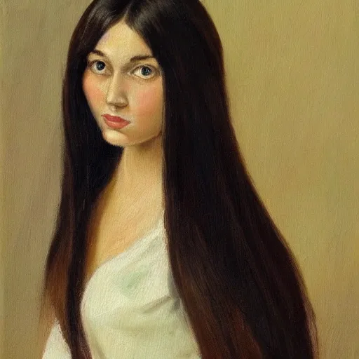 portrait of a very beautiful girl with long hair, Oil Painting