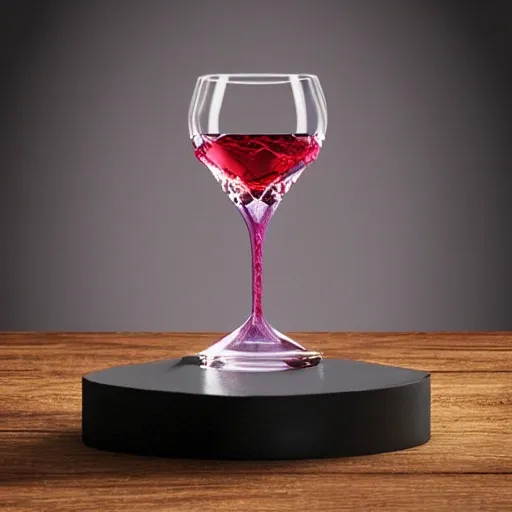 On the table stands a small crystal glass with red wine. Faceted sides, a delicate stem for the glass, watercolor, warm colors, by greg rutkowski, iridescent accents, ray tracing, product lighting, sharp, smooth, masterpiece