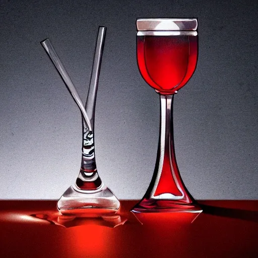 On the table stands a small crystal glasses with light-red liqueur. Faceted sides, a delicate stem for the glass, watercolor pen by brad mesina, product lighting, style Anton Fadeev, thomas kinkade, greg rutkowski, Water Color, product lighting