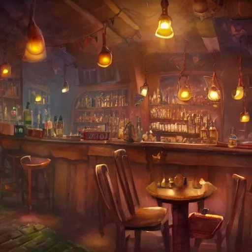 There is a shot glass filled with raspbery liquor, on the table, in the cozy pub, watercolor pen by brad mesina, product lighting, style Anton Fadeev, thomas kinkade, greg rutkowski, Water Color, product lighting