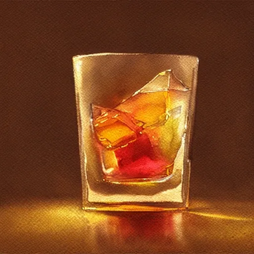 a shot glass with raspbery liquor, watercolor, warm colors, by greg rutkowski, iridescent accents, ray tracing, product lighting, sharp, smooth, masterpiece