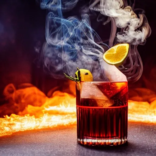 A close up of a magical cocktail with smoke coming off, atmosphe ...