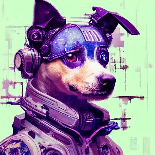 a beautiful portrait of a cute cyberpunk dog by sandra chevrier and greg rutkowski and wlop, purple blue color scheme, high key lighting, volumetric light, digital art, highly detailed, fine detail, intricate, ornate, complex, octane render, unreal engine, photorealistic 