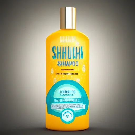 A shampoo bottle Head&Schoulders brand, lemon and mango design on the label, bright background, digital art, 3D Render