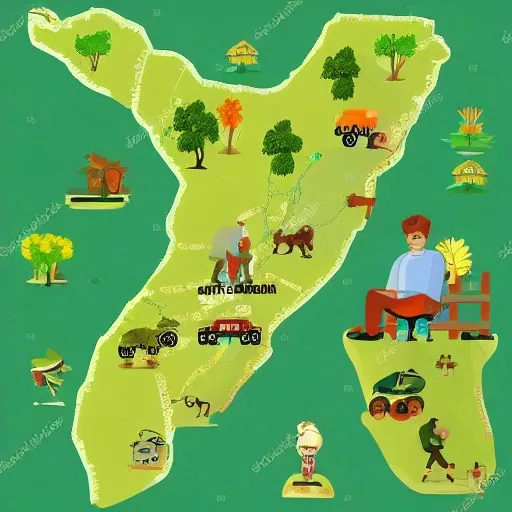 map south america, green leaves, vector, farmers in map, Cartoon