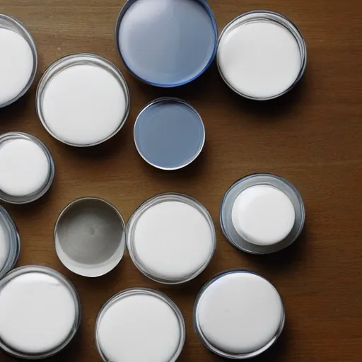 round tablets, opened containers, laboratory, art

