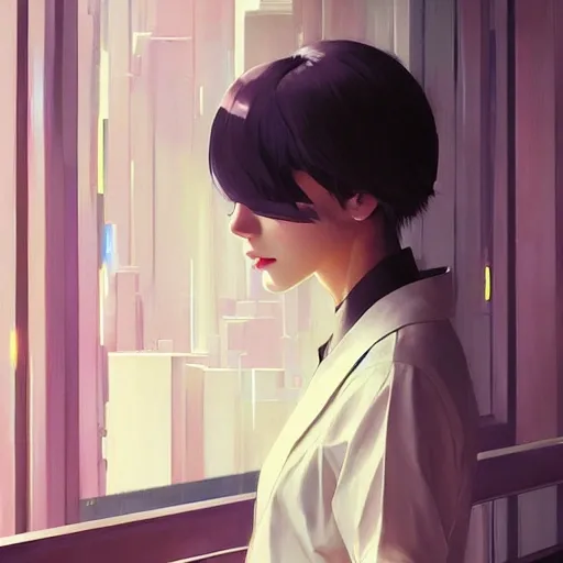 elegant girl in urban outfit, cute fine face, rounded eyes, digital painting, fan art, pixiv, by Ilya Kuvshinov, katsuhiro otomo ghost-in-the-shell, magali villeneuve, artgerm, Jeremy Lipkin and Michael Garmash and Rob Rey, 3D