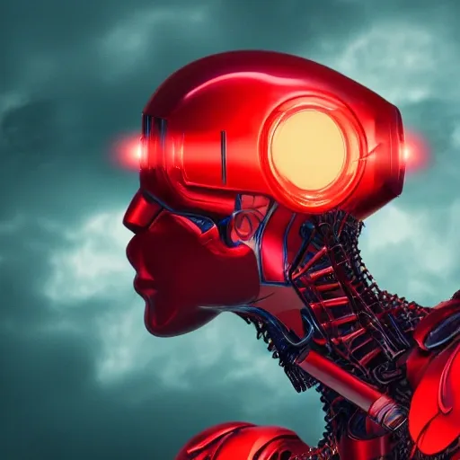 red cyborg in profile looking the world
...High quality and wide angle, rule of thirds, 4K, retrofuturism, dynamic lighting, surreal and fantasy