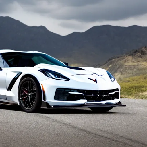 2017 Corvette ZR1 with ZTK Performance package, White, Mountain overpass background, Summer, Highres, 4K