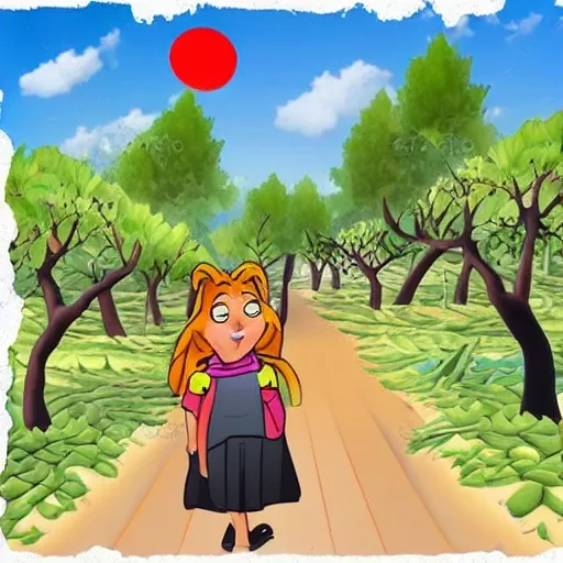 animales bosque magico chico chica paseando abuela, Cartoon, Cartoon