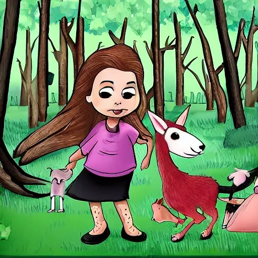 animales, bosque magico, nene y nena paseando, Cartoon, Cartoon