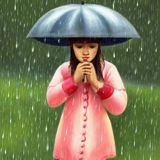 a girl smyling on raining day