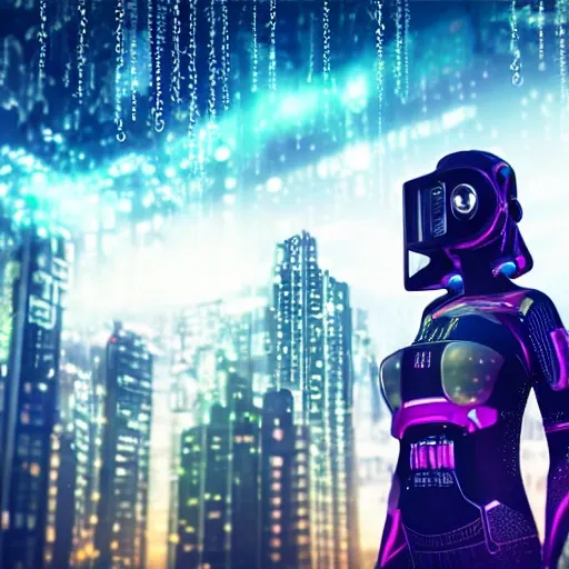 girl, sci-fi suit, cyberpunk cityscape, Trippy