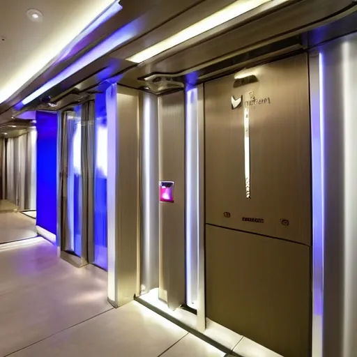 reception futuristic hotel  technology elevator