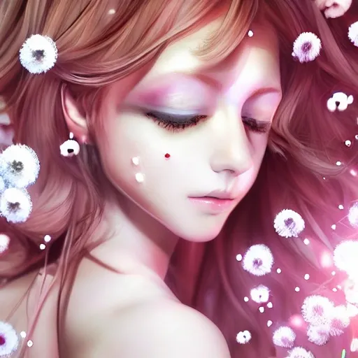 the portrait of the absurdly beautiful, graceful, elegant, gorgeous, fashionable photorealistic anime european woman made of cherries and white petals with tears, an ultrafine hyperrealistic illustration by kim jung gi, irakli nadar, intricate linework, bright colors, octopath traveler, final fantasy, unreal engine highly rendered, global illumination, radiant light, intricate environment, 3D