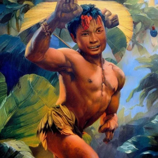 fiesta filipino province painting, oil on canvas, trending on artstation, frank frazetta, cinematic composition, extreme detail, metahuman creator ,(best quality:1.4), ((masterpiece)),((realistic)), (detailed),
