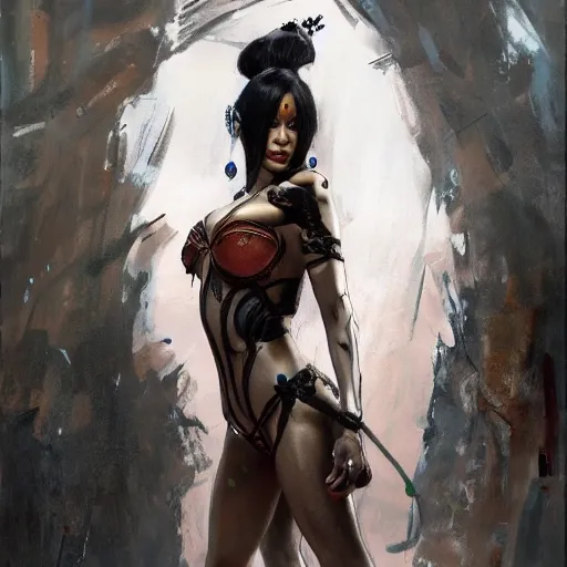 portrait full body female Russian concubine with slim curvy body painting by gaston bussiere, greg rutkowski, yoji shinkawa, yoshitaka amano, tsutomu nihei, donato giancola, tim hildebrandt, oil on canvas, trending on artstation, featured on pixiv, cinematic composition, extreme detail, metahuman creator

,(best quality:1.4), ((masterpiece)),((realistic)), (detailed),

Negative prompt: paintings, sketches, (worst quality:2.0),(normal quality:2.0), (low quality:2.0), lowres, ((monochrome)), ((grayscale))(monochrome:1.1), (shota:1.5), ((disfigured)), ((bad art)),((NSFW)), bad-hands-5,
Steps: 20, Sampler: DDIM, CFG scale: 7, Seed: 4141018083, Size: 512x768, Model hash: 32c4949218, Model: V08_V08, Denoising strength: 0.5, ENSD: 31337, Hires upscale: 2, Hires steps: 20, Hires upscaler: 4x-UltraSharp