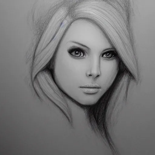 blonde girl, 3D, Pencil Sketch