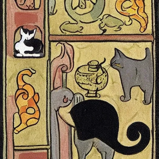 create me an image in the manner of Martin Handford.
With a cat hidden among many other animals in a medieval environment