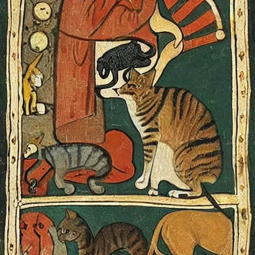 create me an image in the manner of hieronymus bosh
With a cat hidden among many other animals in a medieval environment