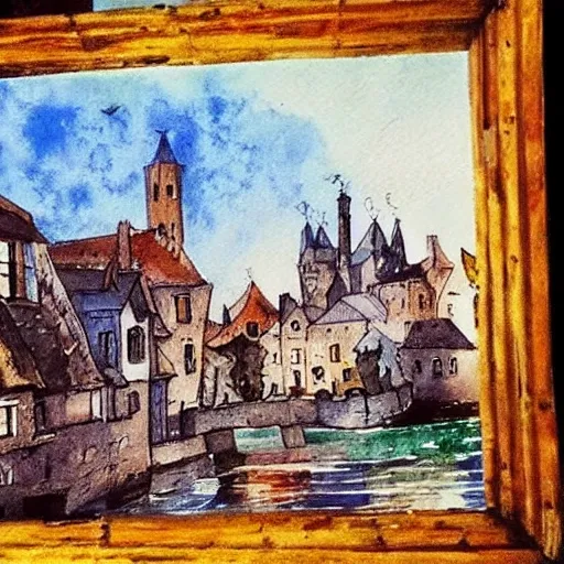 a piece of cat's life, middle ages, beautiful happy picturesque charming medieval town, beautiful light, artistic water color by Vincent