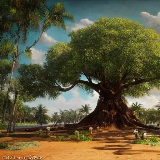 a Rizal province Philippines hundred-year-old acasia tree; a friendly atmosphere around 1900 year town.  unreal engine rendering, hyper-realist, ultra-detailed, oil painting, warm colors, happy,  Da Vinci, style of amorsolo --ar 2:3
Steps: 20, Hires upscale: 2, Hires steps: 15, Hires upscaler: 4x-UltraSharp,