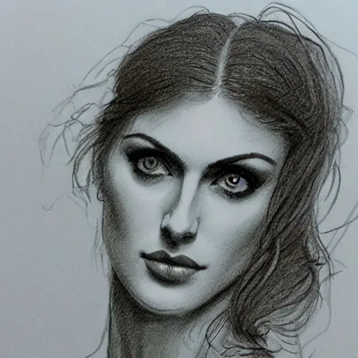 Photo of beautiful Alexandra Daddario in tiny silk underwear, gorgeous, frazetta, creature xenomorph monster fetus, art by Giotto Di Bondone, Filip Hodas, art by Tommaso Masaccio, High detail   Sony Alpha α7, art by Joseph-mallord William Turner, Pencil Sketch, 3D, Pencil Sketch, Pencil Sketch