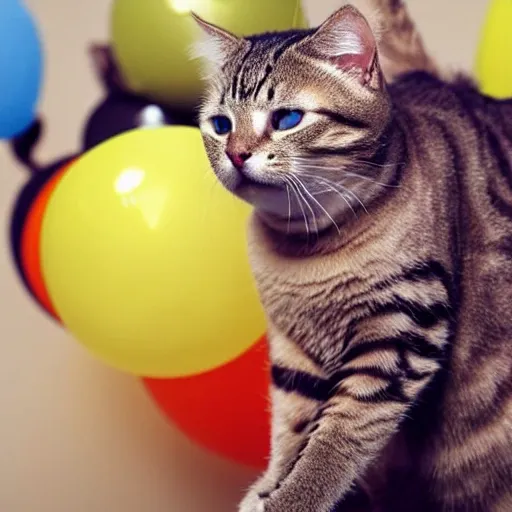 cats smile, party cats, baloons, cats cute