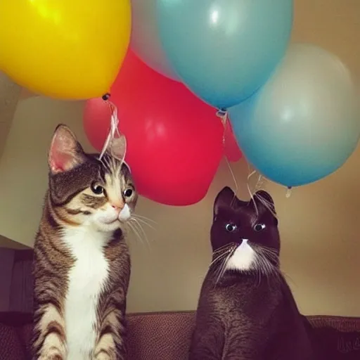 cats smile, party cats, baloons, cats cute, five cats 
