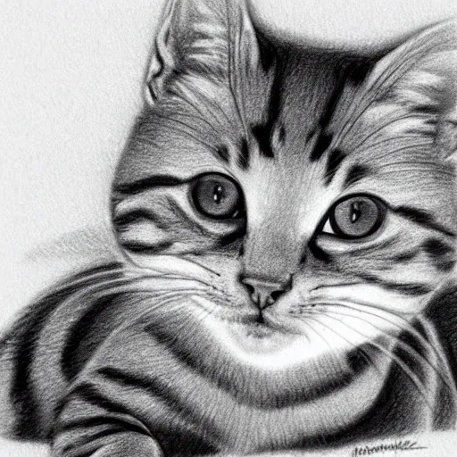 Realistic beautiful kitty siluete , Pencil Sketch - Arthub.ai