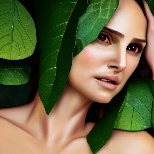 a high-resolution photo of a beautiful elf girl (played by Natalie Portman) elegantly wrapped with green lush leaves, by Andrea Chiampo, artstation and Frederik Heyman, extremely detailed woman, stunning lighting, fantasy, 4k

Modifiers
high resolution photo beautiful elf girl played natalie portman elegantly wrapped green lush leaves andrea chiampo artstation frederik heyman extremely detailed woman stunning lighting fantasy 4k