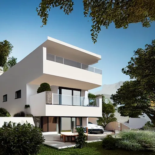 modern house with three floors with lower parking with double height on the mountain picina