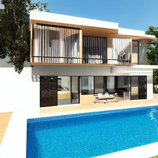 modern house with four floors with lower parking with double height on the mountain with front pool and the last floor terrace with view